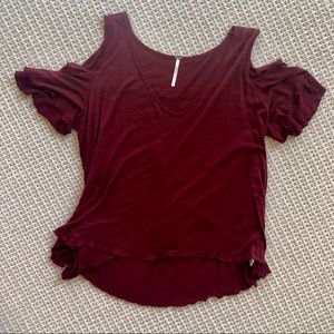 Free people open shoulder maroon t shirt